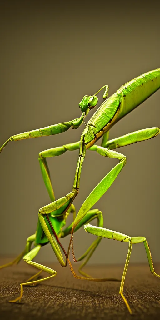 Image similar to praying mantis, blurred environment background, sharp focus, digital art, concept art, post processed, dynamic lighting