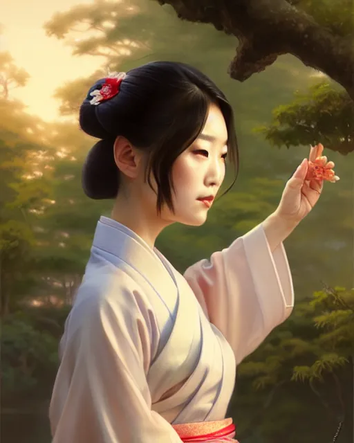 Image similar to a beautiful okinawa girl wear elegant yukata in festival | | summer night, realistic shaded, pleasant face, good looking, fine details, 4 k realistic, cryengine, realistic shaded lighting poster by greg rutkowski, magali villeneuve, artgerm, jeremy lipkin and michael garmash and rob rey