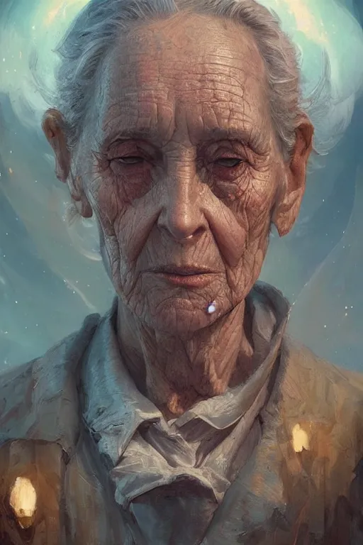 Prompt: the look of an elderly person 4 2 8 8 4 6 full of wrinkles and imperfections by artgem and greg rutkowski, highly detailed, high contrast, light reflection, trippy, nebula, trending on artstation