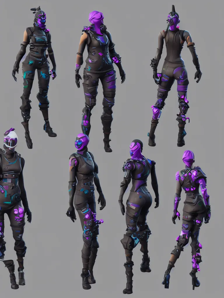 Prompt: fortnite skin models cyberpunk style concept art skin model, 3d models