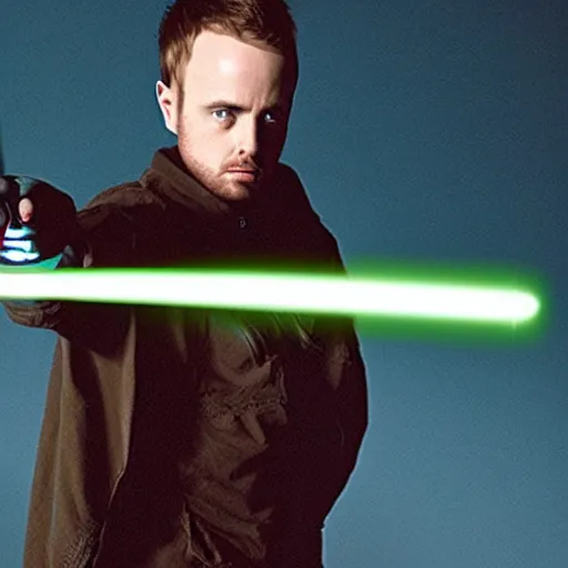 Prompt: jesse pinkman with a lightsaber