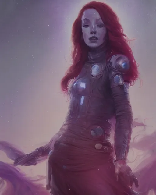 Prompt: detailed painting of mara jade, science fiction, ethereal, greg rutkowski, magali villeneuve and monet