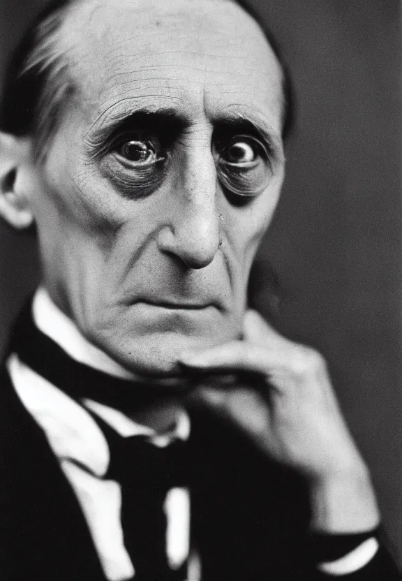 Image similar to a close - up casual photo of marcel duchamp with pensive eyes, 1 9 2 0 s monochrome snapshot, graflex 4 x 5, f 1. 8, 3 5 mm, ilford delta 3 2 0 0 pro