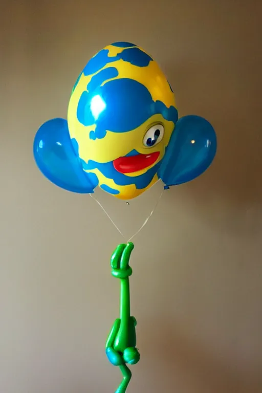 Image similar to 🥚 shaped balloon with long arms grabing the 🧺, cartoon style, well shaded, smooth, pixar