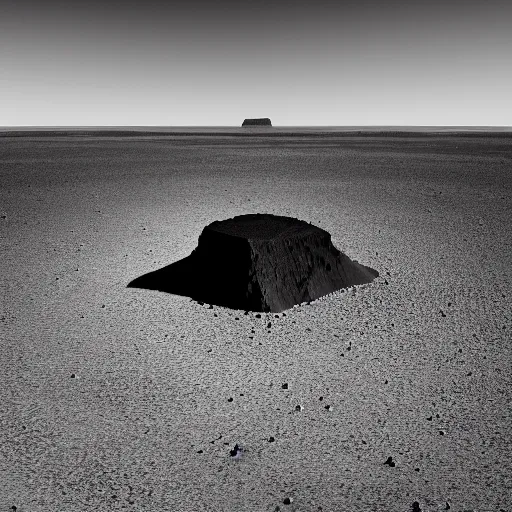 Image similar to high quality dslr photograph of a mysterious gigantic black monolith emerging from the middle of a barren desert. alien structure, masterpiece, stunning, amazing, super resolution. atmospheric, Extremely detailed