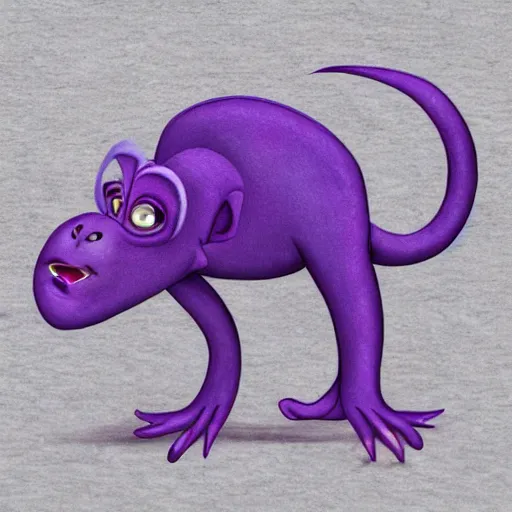 Prompt: Purple monkey dinosaur