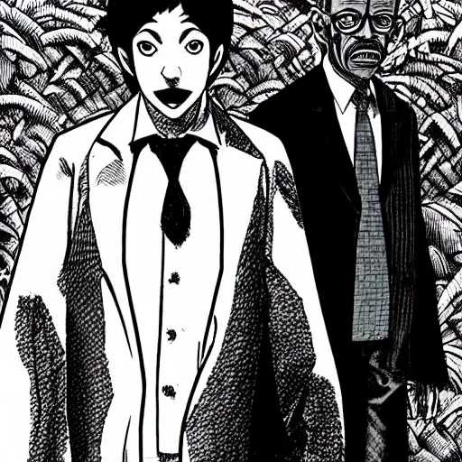 Prompt: Mike Ehrmantraut and Gus Fring in Junji Ito manga