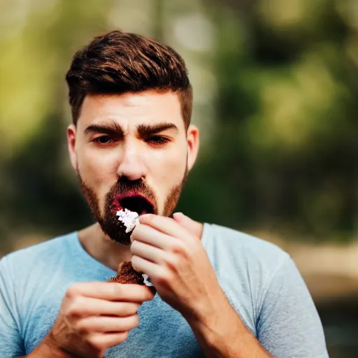 Image similar to guy eating poop 4k high quality, detailed face