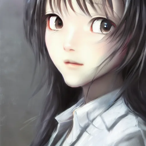 Image similar to ultra-detailed, amazing details, grayish palette, HD semirealistic anime CG concept art digital painting of a Japanese schoolgirl, by a Chinese artist at ArtStation, by Huang Guangjian, Fenghua Zhong, Ruan Jia, Xin Jin and Wei Chang. Realistic artwork of a Chinese videogame, gentle an harmonic colors.