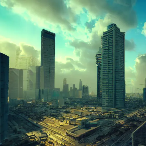 Image similar to tel aviv as an utopian cyberpunk city epic sky photography octane render hyper realistic detailed