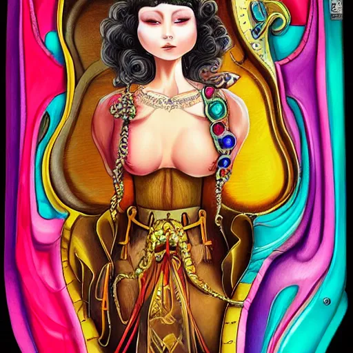 Prompt: legal kind colorful female sacred organ holy knights dream machinery ji western world studio portrait ridiculous beauty, elegant, young sexy elegant woman, super fine surrealist detail facial illustration by kim