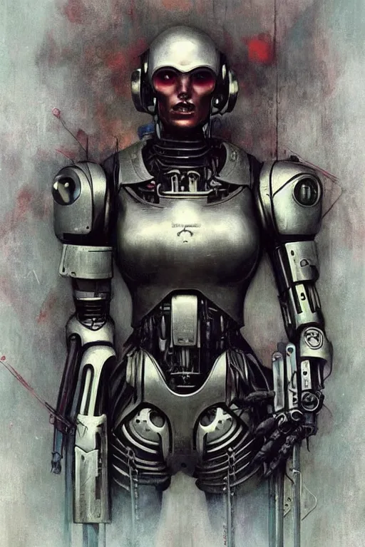 Image similar to fullbody or portrait, simple futurist cyborg raven, warhammer 4 0 k, perfect future, award winning art by santiago caruso, iridescent color palette, by wlop and karol bak and bouguereau and viktoria gavrilenko, 1 9 7 0 s retro future robot android. muted colors