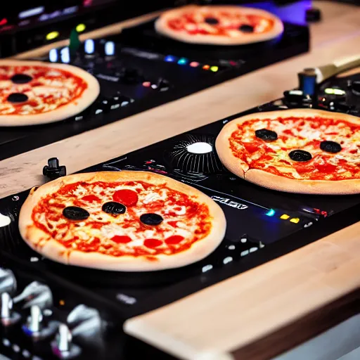 Prompt: pizza on the dj decks