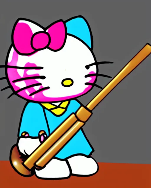 Prompt: anime judge hello kitty holding a gavel, angry eyebrows