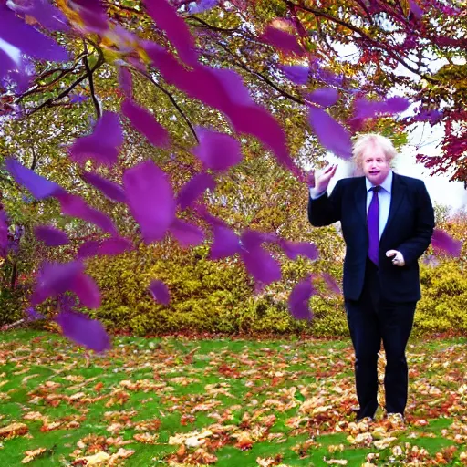 Image similar to I was standing alone in my old school playground Purple leaves blowing everywhere All my teeth started falling out And Boris Johnson was standing there