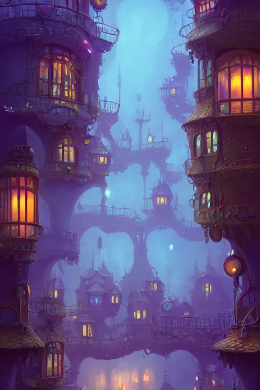 Image similar to a surreal Bioluminescent, very very very cute Sentient City Gates in a happy world by Daniel Merriam, Trending on Artstation, oil on Canvas by Elena Zhurikhina and Goro Fujita and Charlie Bowater, octane render, 4k, 8k, HD