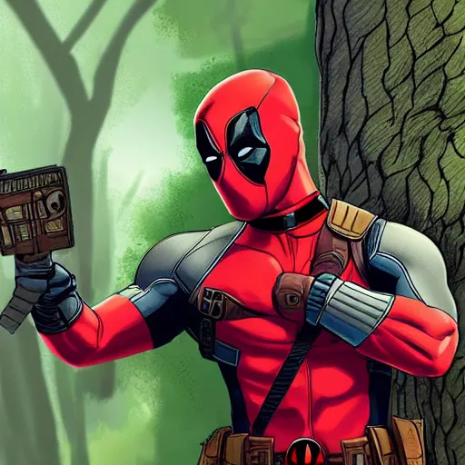 Prompt: deadpool and rocket raccoon in the woods digital art 4 k detailed