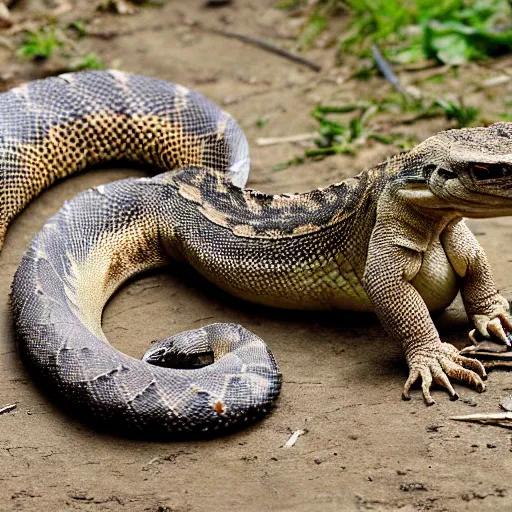 Image similar to rattlesnake and Komodo dragon hybrid animal