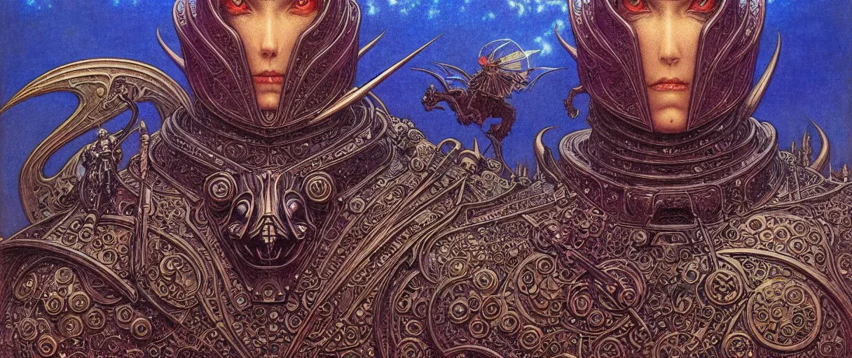 Prompt: composition of gothic and futuristic, warhammer, animals in cyber armor, the middle ages, highly detailed, artstation, in the style of moebius, jugendstil and classic japanese print, psychedelic, art by art by jean delville