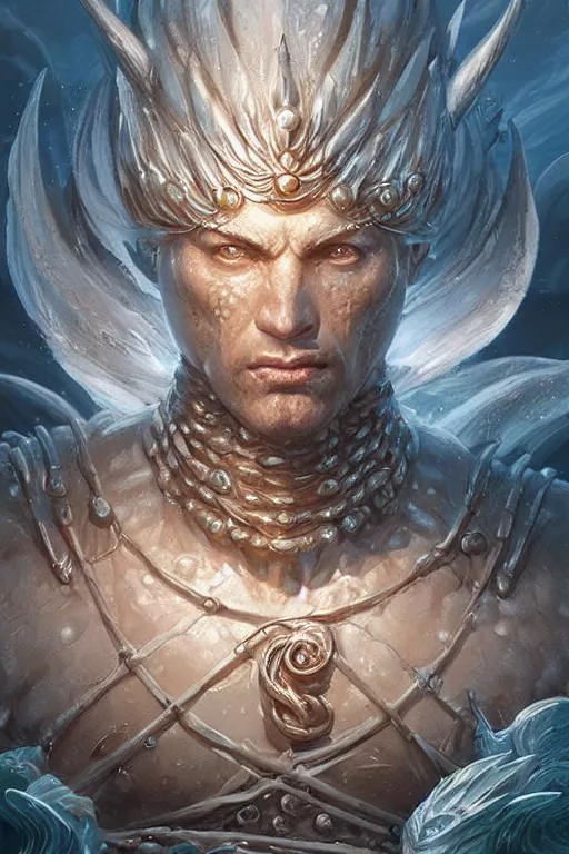 Prompt: humanoid god of the sea, highly detailed, d & d, fantasy, highly detailed, digital painting, trending on artstation, concept art, sharp focus, illustration, art by artgerm and greg rutkowski and magali villeneuve