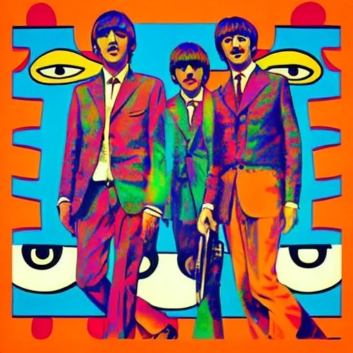 Image similar to “ 1 9 6 0 s beatles album cover, psychedelic, stylized, mad men retro art, commercial art. ”