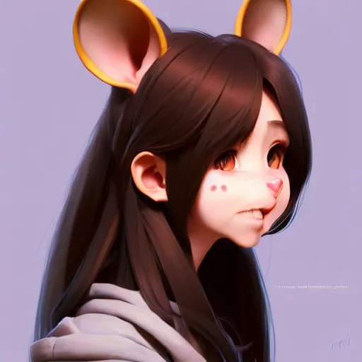 Image similar to character design portrait of an anthropomorphic furry rat girl with rat ears, long brown hair, profile view perspective, 4 k, concept art, by wlop, ilya kuvshinov, artgerm, krenz cushart, pixiv.