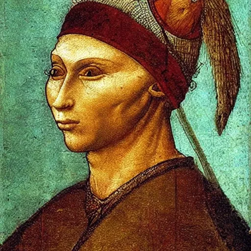 Image similar to Rat Warrior wearing a head band with a scar on it by Leonardo DaVinci