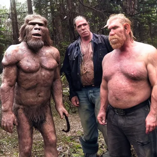 Prompt: Ron Perlman with his Neanderthal Ancestors