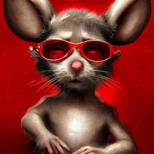 Prompt: 5 5 mm portrait photo of an anthropomorphic mouse wearing a red hoodie and glasses, stefan kostic, art by luis royo. charlie bowater, yuumei, yanjun cheng, rpg portrait, dynamic lighting, fantasy art, highly detailed 8 k. intricate. lifelike. soft light. nikon d 8 5 0. cinematic post - processing