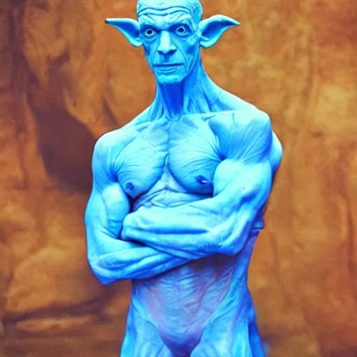 Image similar to photo of hybrid of dr manhattan and yoda