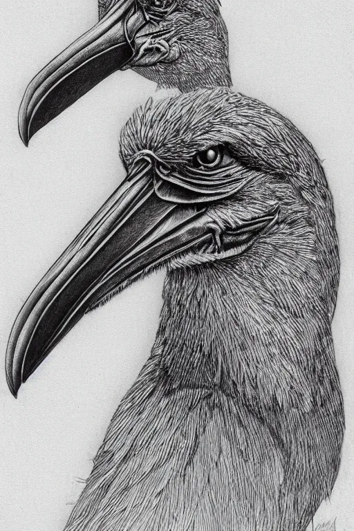 Prompt: a detailed pen drawing of a shoebill by Sunil Das, Trending on Artstation.