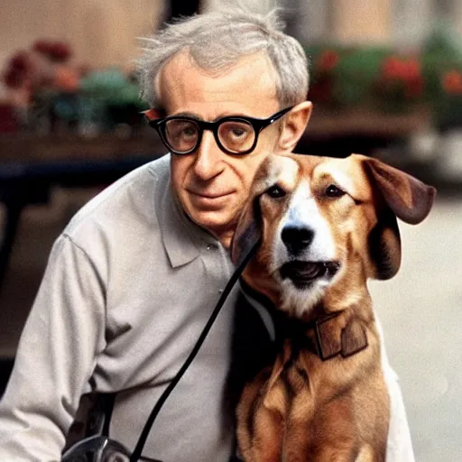 Image similar to a dog with the face of woody allen