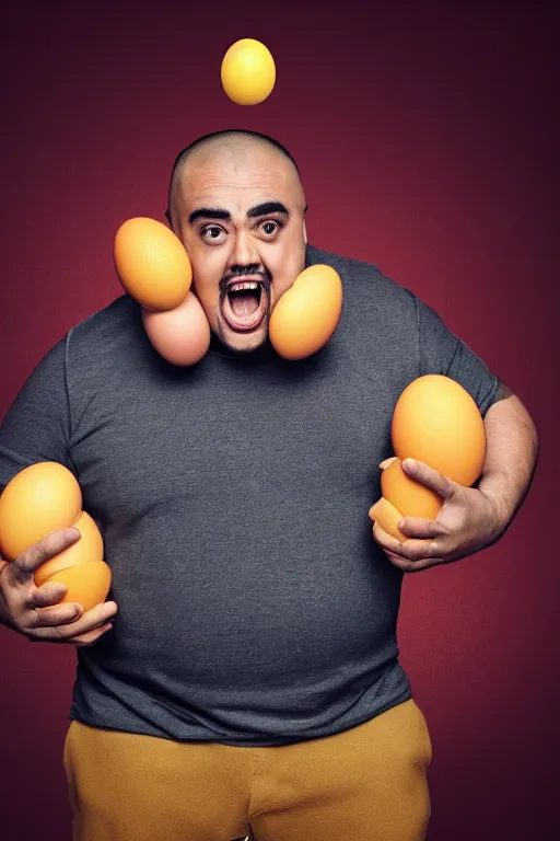 Image similar to 📷 gabriel iglesias the egg 🥚, made of food, head portrait, dynamic lighting, 4 k