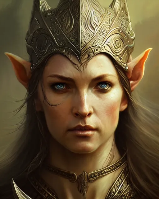 Prompt: fierce female elven warrior, fantasy character portrait, ultra realistic, concept art, intricate details, highly detailed, wide angle, by greg rutkowski, gaston bussiere, craig mullins, simon bisley