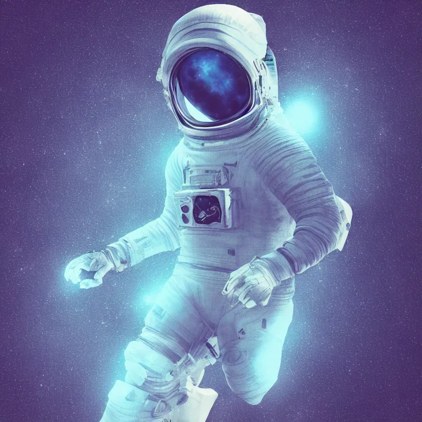 Image similar to a 3 d render of a blue astronaut in a empty void, digital art.
