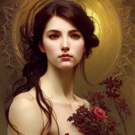 Image similar to portrait of angry goddess, intricate, elegant, highly detailed, digital painting, artstation, concept art, smooth, sharp focus, illustration, art by artgerm and greg rutkowski and alphonse mucha and william - adolphe bouguereau