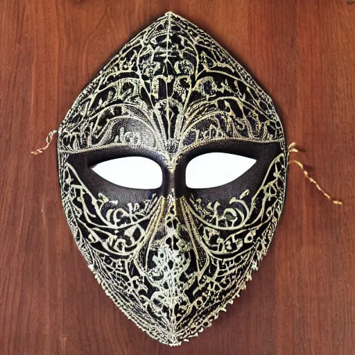 Prompt: a mask with filigree patterns.