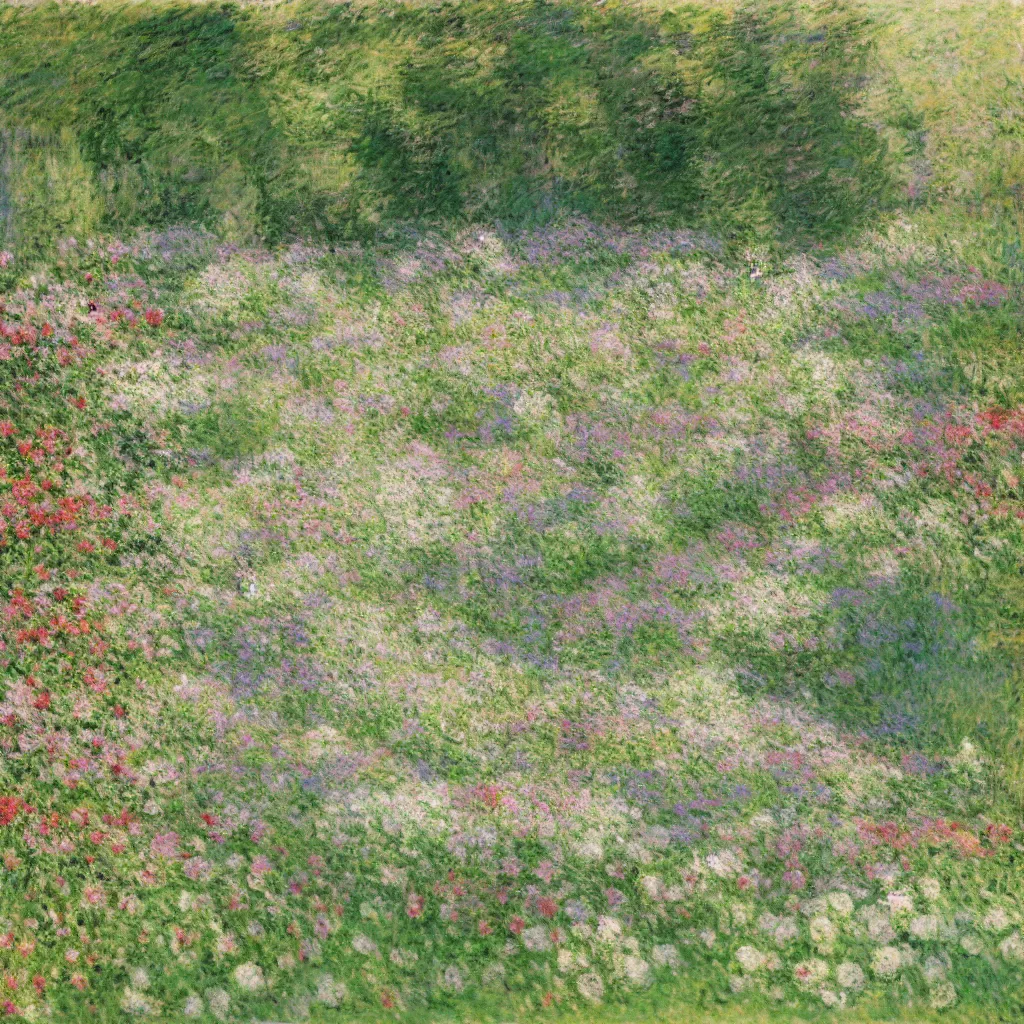 Image similar to a gorgeous garden on the edge of a cliff filled with beautiful flowers in different shades of pale green, monet