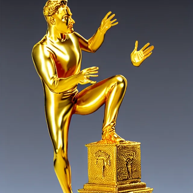 Image similar to shiny luxurious gold statue of cowardly idiot