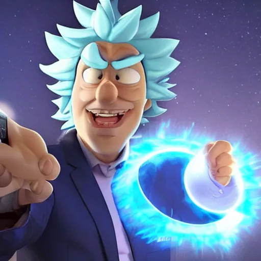 Image similar to Rick Sanchez as a real-life person, studio portrait, real-life-action movie star, holding a portal gun, opening a portal, Rick Sanchez