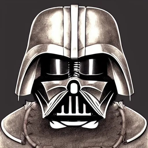 Image similar to steampunk reimagining of darth Vader’s helmet, concept art, character art, colorized pencil sketch, sepia