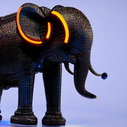 Image similar to hyper realistic cybertronic elephant. high details. complex mechanical body. blue led. cyberpunk style, intricate, trending on art station, 8 k render.