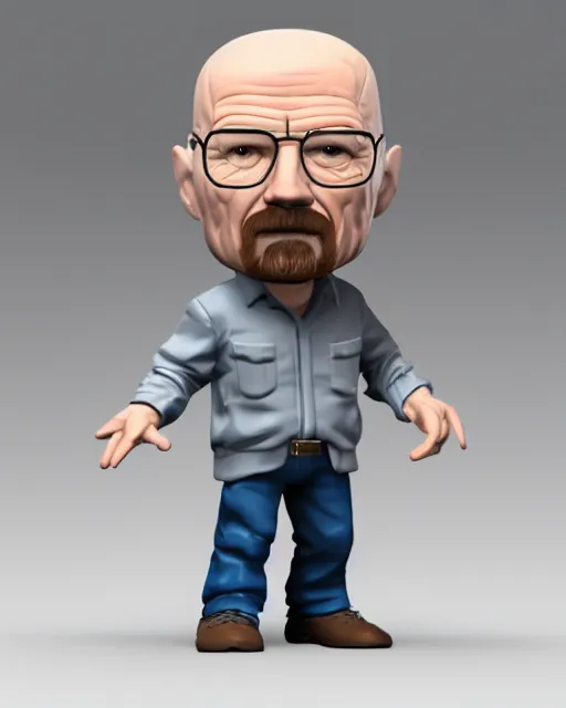 Image similar to full body 3d render of Walter White as a funko pop, studio lighting, white background, blender, trending on artstation, 8k, highly detailed