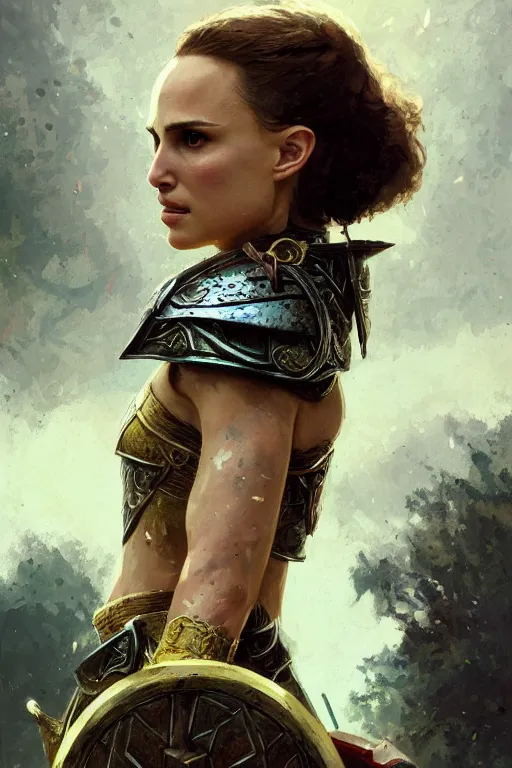 Image similar to natalie portman, legendary warrior, heroic, lord of the rings, tattoos, decorative ornaments, battle armor, by carl spitzweg, ismail inceoglu, vdragan bibin, hans thoma, greg rutkowski, alexandros pyromallis, perfect face, fine details, realistic shading photorealism