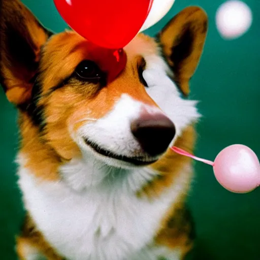 Image similar to a corgi with a heart shaped balloon, high quality, sharp focus, photo by annie leibovitz