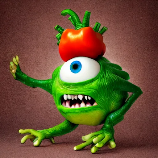 Image similar to vegetable monster , pixar style , disney , 4k , HD , focus