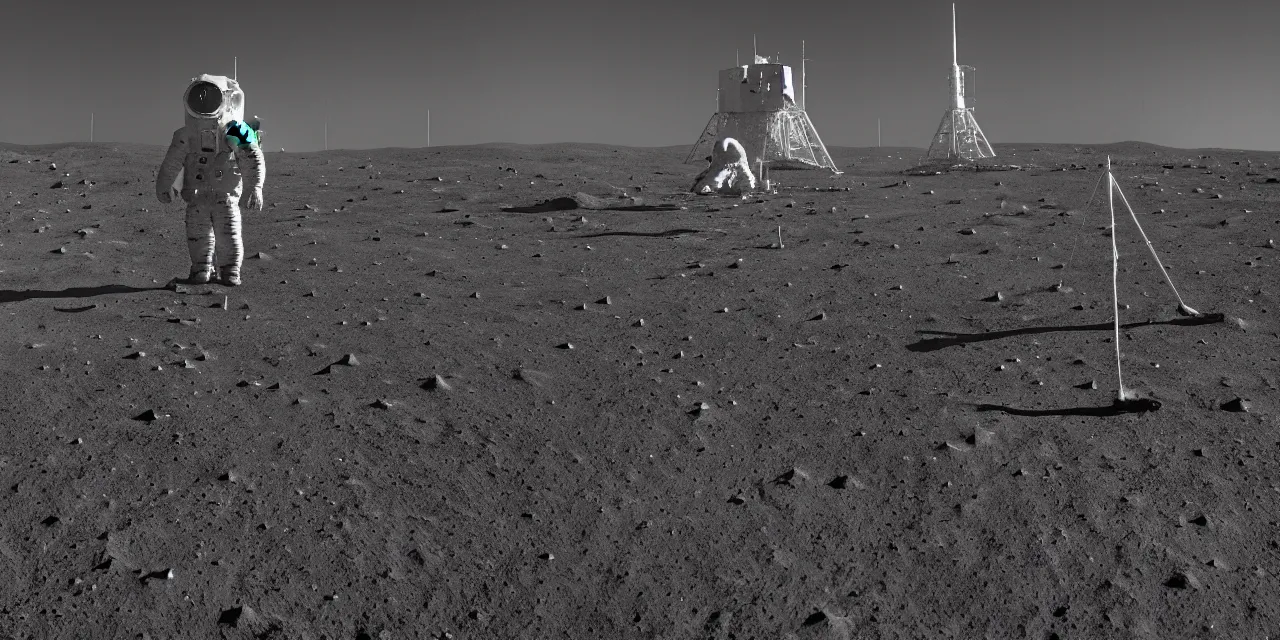 Prompt: rocket landing on moon, cinematic film still, high contrast, wide angle view, astrophotography, 4 k