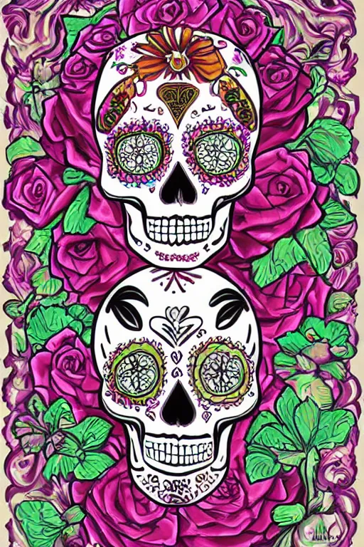 Prompt: illustration of a sugar skull day of the dead girl, art by yuumei art