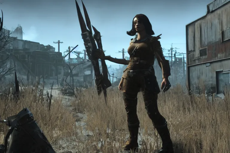 Image similar to crystal reed as a raider in fallout 4, in game screenshot