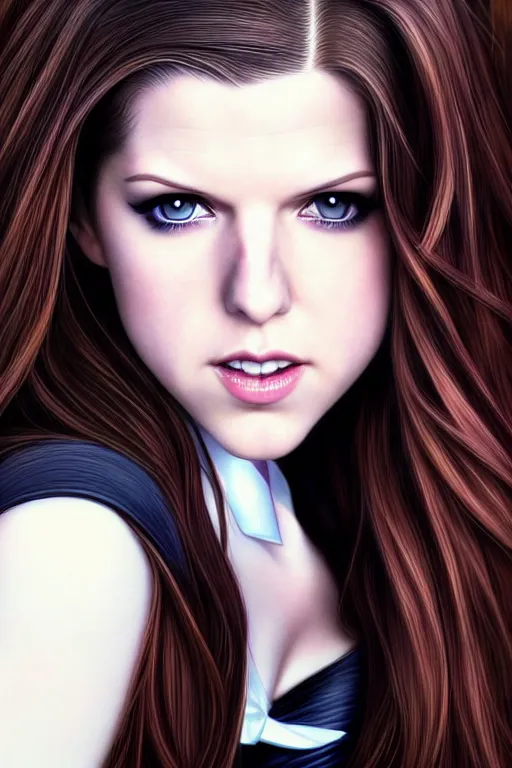 Image similar to ultra realistic, beautiful Anna Kendrick Zatanna DC Comics, full body, floating, on stage, symmetrical face symmetrical eyes, modern anime, fantasy, eerie, intricate details, atmospheric, elegant, super highly detailed, professional digital painting, artstation, concept art, 8k, art by artgerm and eiichiro oda and koyoharu gotouge